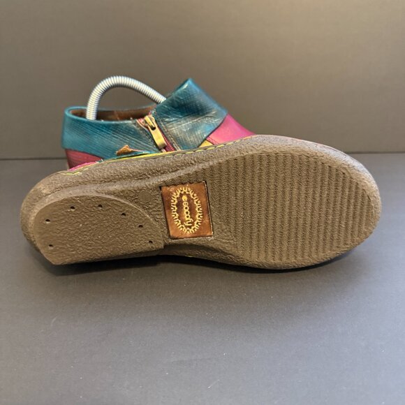 Socofy Women's Booties 9.5 (40) Rainbow Leather Flower Accent Turquoise Stone - Picture 8 of 9